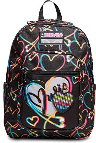 Seven Zaino Scuola  Freethink Yourself Girl Ragazza Nero, Rosa Doppio scomparto con cuore Tasca porta borraccia