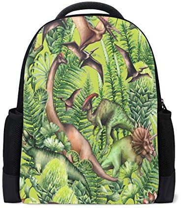 Kcldeci Gruppo di Dinosauri Viaggio Zaino Portatile Scuola Libro Borsa Foresta Piante Verde Causale Zaino Outdoor Business Escursionismo Zaini Campeggio Borse A Spalla Per Studenti Donne Uomini