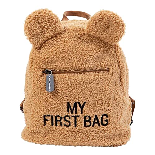 Childhome , Zaino per bambini, scuola, asilo nido, due scomparti, borsa per il pranzo/bottiglia di capacità adeguata, fibbia di sicurezza rimovibile, idrorepellente, La mia prima borsa, teddy beige