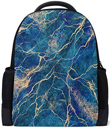 Wamika Astratto Blu Marmo Viaggio Laptop Zaino Scuola Libro Borsa Oro Glitter Vene Causale Daypack Outdoor Business Escursionismo Zaini Campeggio Borse A Spalla Per Studenti Donne Uomini