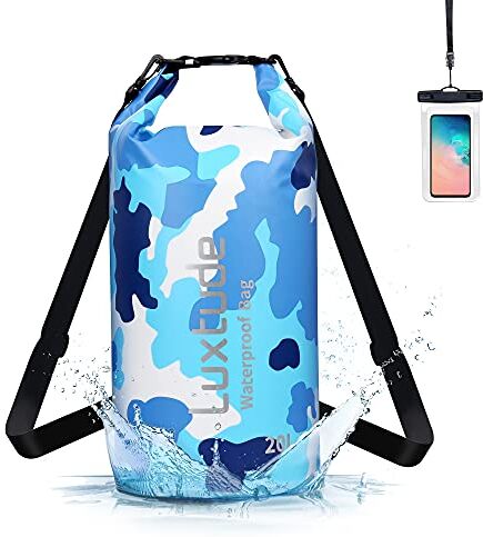 Luxtude Sacchetto asciutto, Blu mimetico 20L, Portatile, zaino