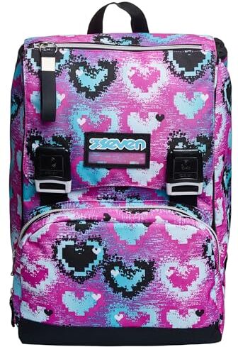 Seven Zaino Scuola Estensibile, Fucsia Fantasia A Cuori, Glossy Girl, Zaino Doppio Scomparto Estensibile Tramite Zip Laterali, Scuola e Tempo libero, Bambina Ragazza