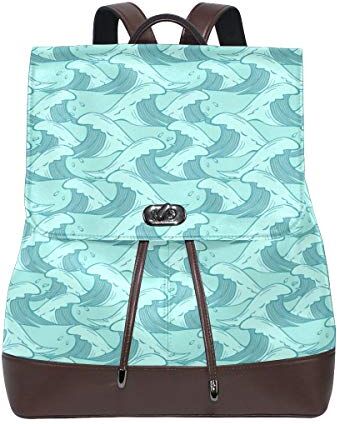 MONTOJ Light Green Sea Wave pittura pelle Borsa da viaggio Campus Zaino