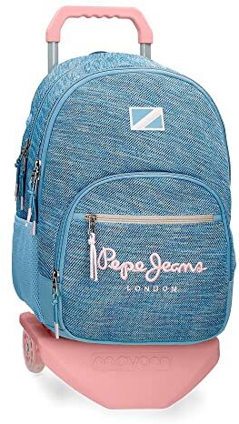 Pepe Jeans Lena Zaino Scuola Doppio Scomparto con Trolley Blu 32x44x22 cm Poliestere