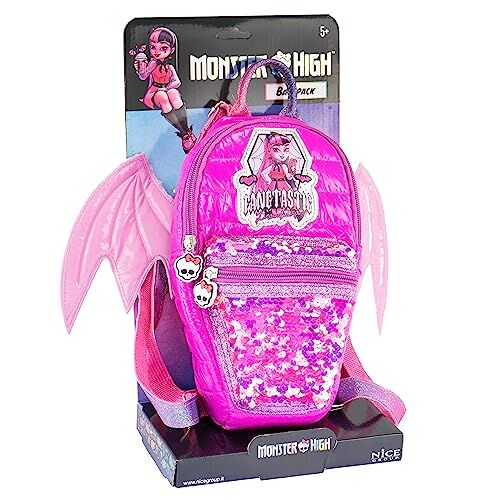 Nice Group Monster High Backpack, Zainetto in morbido tessuto nylon con tasca in paillettes ed ali