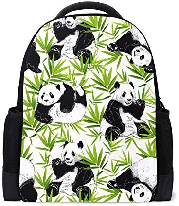 Wamika Carino Panda Bamboo Viaggio Laptop Zaino Scuola Libro Borsa Tropicale Verde Foglie Animali Causali Daypack Outdoor Business Escursionismo Zaini Campeggio Borse A Spalla Per Studenti Donne Uomini