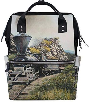 MONTOJ Cool Steam Treno E Railway Painting Canvas Zaino Viaggio Campus Zaino