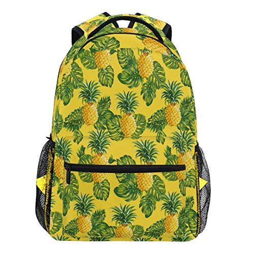 Oarencol Giallo Ananas Palm Tropical Green Leaves estate pittura zaini Bookbags Daypack Travel School School Borsa per donne ragazze uomini ragazzi