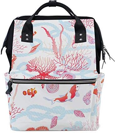 FANTAZIO Mummia Bag Zaino Red Star Shells Seahorse Alghe Borsa Scuola