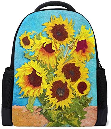 Wamika Girasole pittura a olio da viaggio portatile zaino scuola borsa libro fiore giallo floreale causale zaino all'aperto business escursionismo zaino campeggio borse a spalla per donne uomini