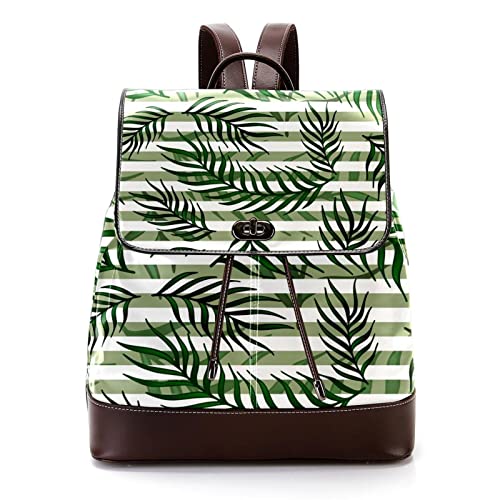 Generic Foglie tropicali Bianco Verde Strisce Personalizzate Casual Daypack Bag per Teen, Multicolore, 27x12.3x32cm, Zaini Zaino
