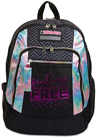 Seven Zaino Scuola Advanced, Nero, Feeling Free, Zaino Doppio Scomparto con Tasca Porta PC, Tasca Porta Borraccia, Tasca con Organizer, Scuola, Bambine e Ragazze