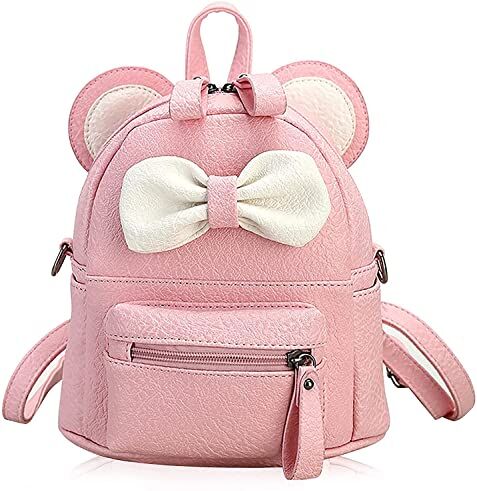 WSNDG Zaino da viaggio d'affari Zaino, piccolo zaino carino ragazza, bowknot pelle cartoon mouse heard mini zaino da viaggio, convertibile zaino rosa convertibile Zaino da viaggio per laptop