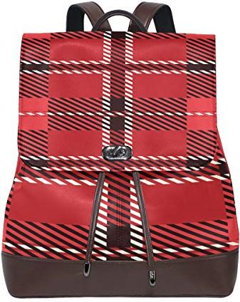 FAJRO Red Royal Stewart Tartan Zaino da viaggio in pelle