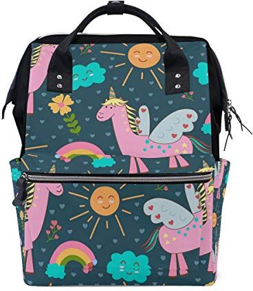 FANTAZIO Mummia Bag Zaino Rosa Unicorni Con Motivo Ali Borsa Scuola