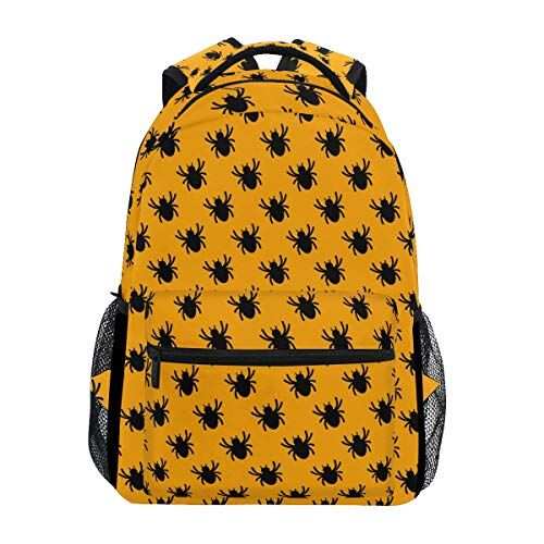 FAJRO Black Spiders Yellow Background Zaino da viaggio Borsa Scuola Pack