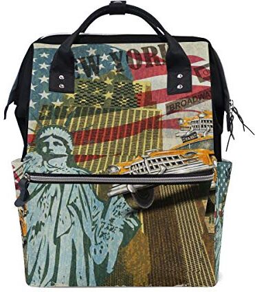 FANTAZIO ZAINO America Statua della Libertà Bandiera e Retro Car School Bag Canvas Daypack