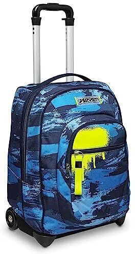 Seven Trolley Scuola, Blu, Wet Color Boy, 2 in 1, Zaino con Ruote, Crossover System, Spallacci Uso Zaino e Tasca con Organizer, Zaini e Trolley, Viaggio, Bambino Ragazzo