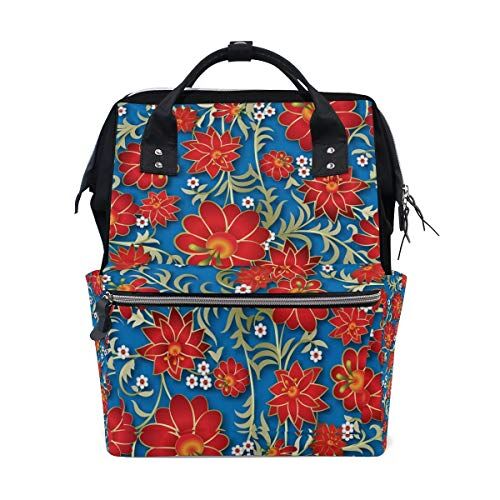 FANTAZIO Borsa Mummia Zaino Bianco Rosso Motivo Fiori Borsa Scuola