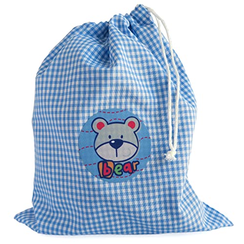 ETIKIDS Sacca asilo Azzurro. Zaino di corda in tessuto ideal per riporrepanini, frutta, biscotti, giocattoli. Sacca per bambini lavabile. Borsa merenda 24 x 29 cm