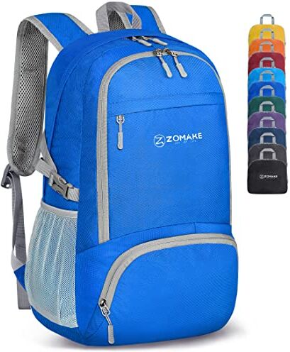 ZOMAKE Zaino Pieghevole Leggero Zaini Ripiegabile Zainetto Piccolo 30L,Packable Backpack Da Trekking Per Donna Uomo Viaggio Campeggio Città Sportivo(Blu Scuro)