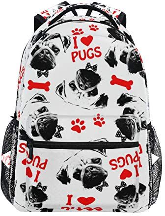 FANTAZIO ZAINO NERO ROSSO E BIANCO PUG CANI SCUOLA ZAINO