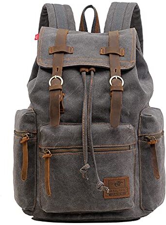 Yimidear nuovo zaino da uomo o da donna in pelle d'epoca tela zaino trekking viaggio tote (Gray)