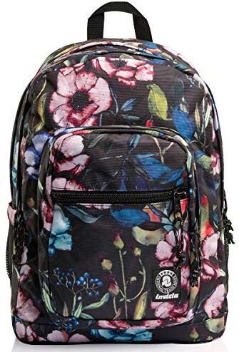 Invicta Zaino Scuola Jelek, Nero Fantasia Fiori, Zaino Doppio Scomparto con Tasca Porta PC, Tasche Porta Borraccia, Doppia Tasca Frontale, Tasca con Organizer, Scuola