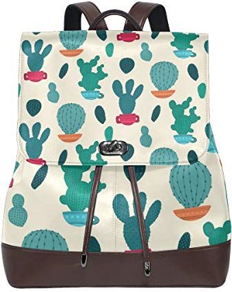 FANTAZIO Zaini Verde Scuro Cactus Borsa Scuola in Pelle Daypack