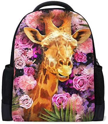 Kcldeci Pittura ad olio Di Giraffe Viaggio Laptop Zaino Scuola Libro Borsa Rosa Rosa Causale Zaino Outdoor Business Escursionismo Zaini Campeggio Borse A Spalla Per Studenti Donne Uomini