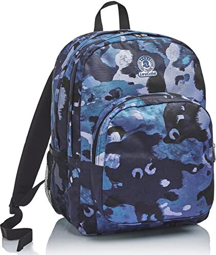 Invicta Zaino Scuola Strong, Blu, Camo Shades, Zaino Doppio Scomparto con Tasca Porta PC, Tasca Porta Borraccia, Tasca con Organizer, Maxi Capiente, Scuola, Unisex