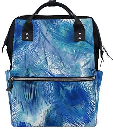 MALPLENA Borsa porta pannolini blu con piume di pavone