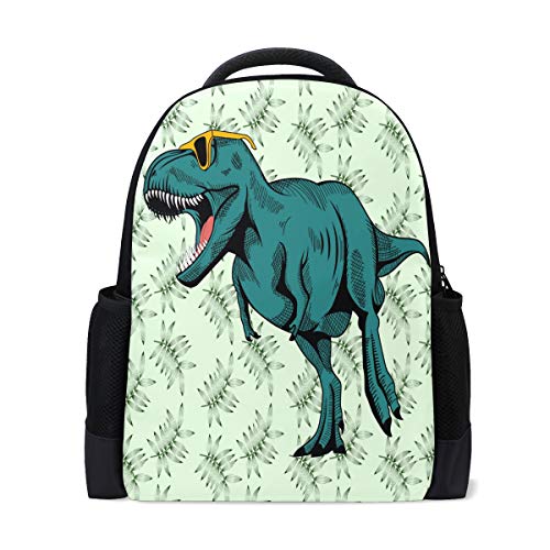 Kcldeci Verde T-Rex Dinosauro Viaggio Laptop Zaino Scuola Libro Borsa Tropicale Foglie Animali Causali Daypack Outdoor Business Escursionismo Zaini Campeggio Borse A Spalla Per Studenti Donne Uomini