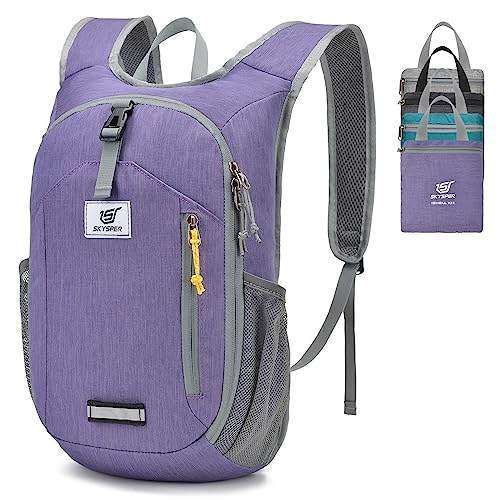 SKYSPER Zaino Pieghevole 10L, Zainetto Ultra Leggero Richiudibile Zaino Hiking Salvaspazio per Trekking Viaggi Brevi Escursioni Ciclismo, Ishe10ii-Viola