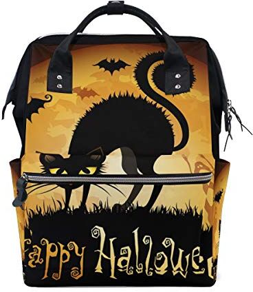 FANTAZIO Mummia Bag Zaino Halloween Moon Scared Cat Pattern Scuola Bag