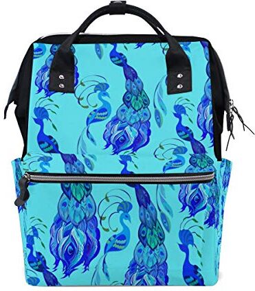 MALPLENA Borsa porta pannolini blu con piume di pavone