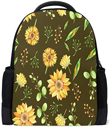 Boccsty Acquerello Girasole Viaggio Zaino Portatile Scuola Libro Borsa Verde Foglie Rosa Papavero Causale Daypack Outdoor Business Escursionismo Zaini Campeggio Borse A Spalla Per Studenti Donne Uomini