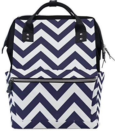 FANTAZIO Zaino per la mamma, motivo a zig zag, colore: blu navy e bianco