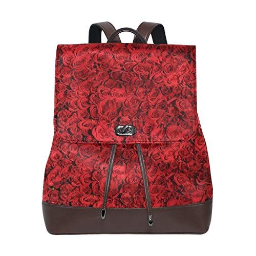 MONTOJ Red Rose Pattern borsa da viaggio in pelle Campus Zaino