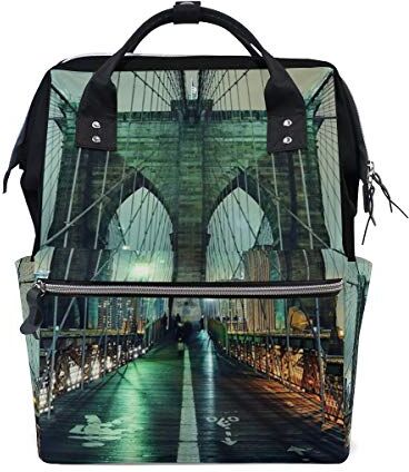 FANTAZIO Borsa Mummia Zaino Brooklyn Bridge Night Llandscape Pattern Borsa Scuola