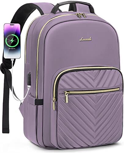 LOVEVOOK Zaino Donna Porta PC 15,6 Pollici, Impermeabile Zaino per Laptop con Caricatore USB, Zaino Computer per Università Viaggi Lavoro Scuola Ufficio Viola