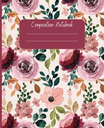Rose, Samantha Composition Notebook: Beautiful Pink Floral Composition Notebook   College Ruled   120 pages, For kids, teens, adults