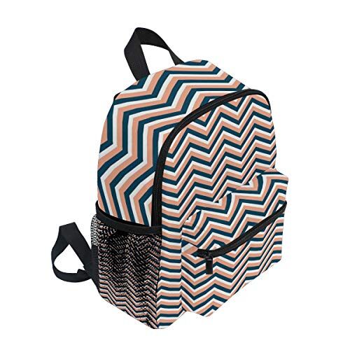 FANTAZIO Zainetto per bambini, motivo a zig zag, colore: blu navy e bianco corallo