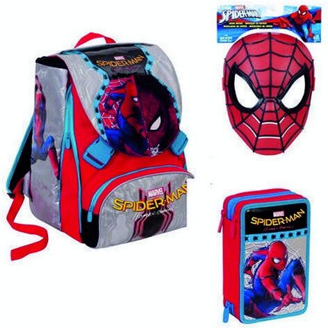 Seven ZAINO SDOPPIABILE SPIDERMAN + ASTUCCIO 3 ZIP SCHOOLPACK