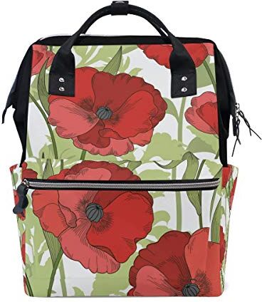 FANTAZIO Mummia Bag Zaino Rosso Mais Poppy Pattern Borsa Scuola