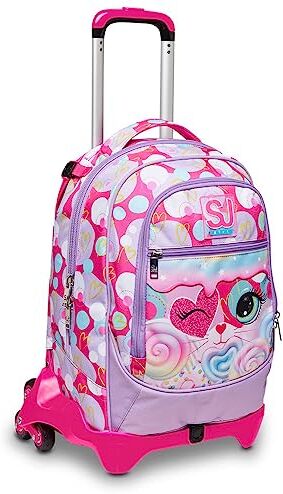 SJ Gang Trolley Scuola  JACK 3 Ruote HEART LOLLY, Rosa Trolley Scomponibile 3 Usi in 1 con Crossover System Uso Zaino con Spallacci a Scomparsa Zaino Bambina Scuola Elementare