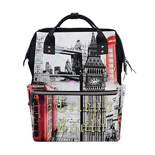 FANTAZIO Mummia Bag Zaino Europeo Architettura Londra Pattern Scuola Bag