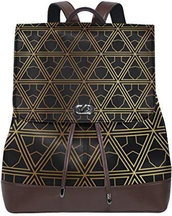 FANTAZIO Zaini Oro Geometrico Grafico Scuola Borsa in pelle Daypack