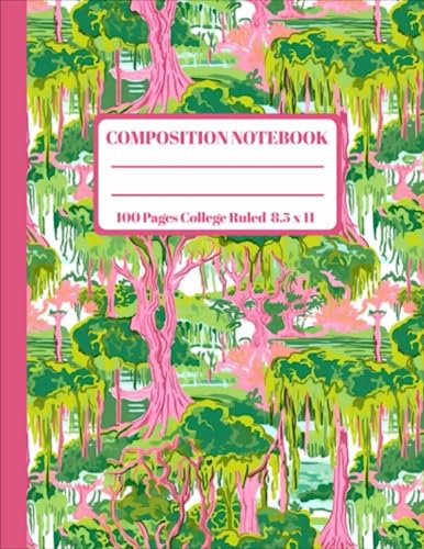 Stephan, Samuel Preppy Composition Notebook, College Ruled 8.5 X 11" Great Gift For Teen Girls Or Adults: Bald Cypress And Spanish Moss Preppy Notebook, Hot Pink And Lime Green, Middle School