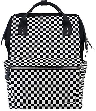 FANTAZIO Mummia Bag Zaino Nero E Bianco Reticolo Modello Scuola Bag